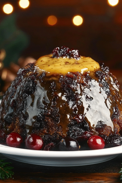 Traditional Plum Pudding with Brandy Butter Sauce