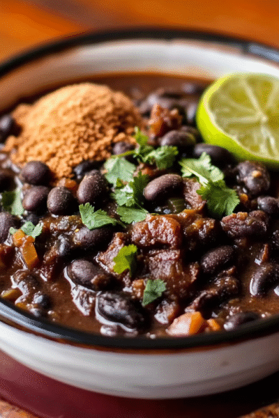 Brazilian Black Bean Stew with Toasted Cassava Flour