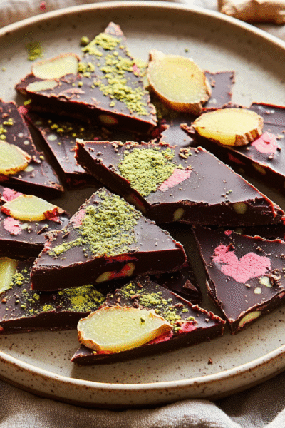 Chocolate Ginger Bark With Green Tea Powder