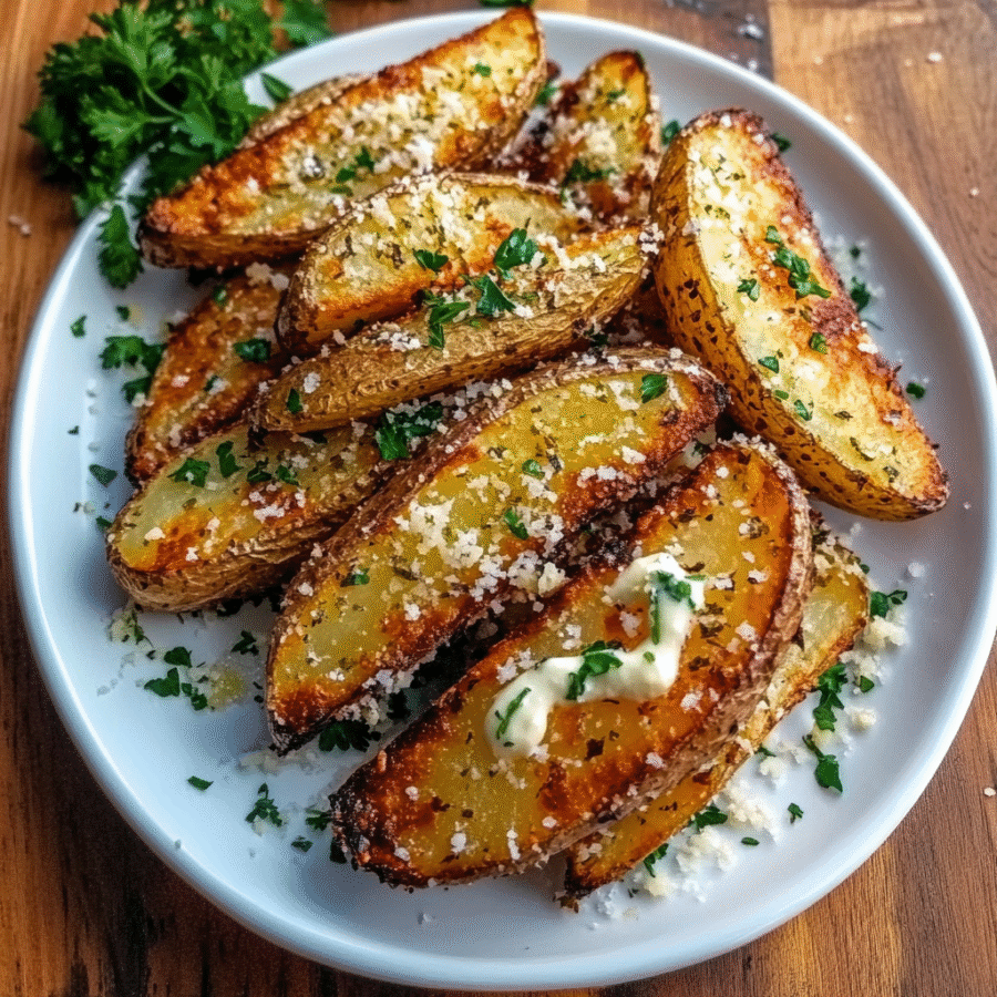 Crispy Garlic Parmesan Potato Wedges