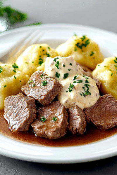 Czech Beef in Cream Sauce with Dumplings