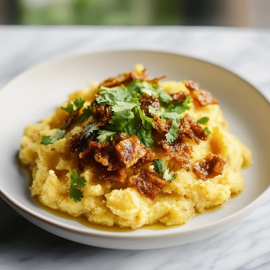 Dominican Mashed Plantains with Pork Cracklings