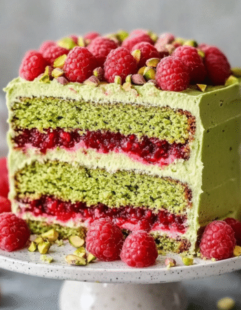 Heavenly Keto Pistachio Raspberry Cake