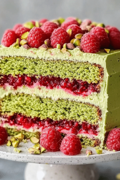 Heavenly Keto Pistachio Raspberry Cake
