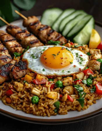 Indonesian Fried Rice with Grilled Skewers