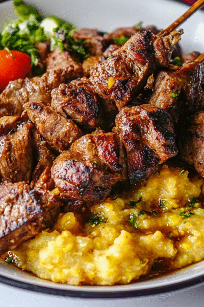 Kenyan Grilled Meat with Cornmeal Porridge