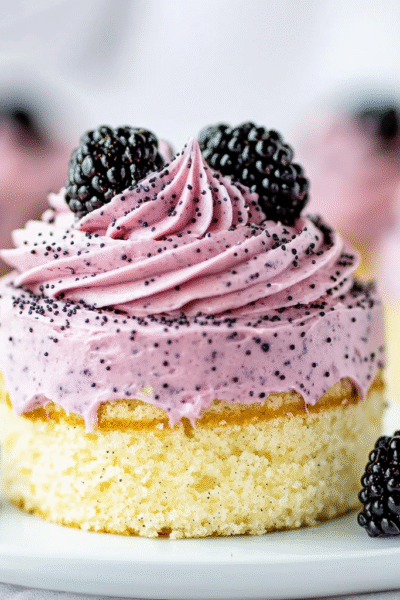 Keto Lemon Poppy Seed Cake with Blackberry Buttercream