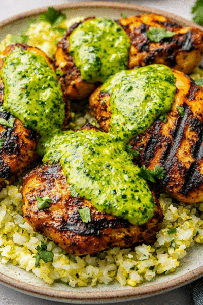 Keto Peruvian Chicken and Cauliflower Rice with Green Sauce