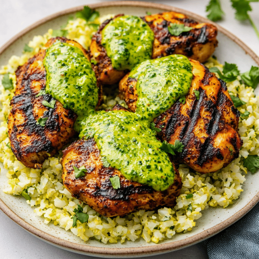 Keto Peruvian Chicken and Cauliflower Rice with Green Sauce
