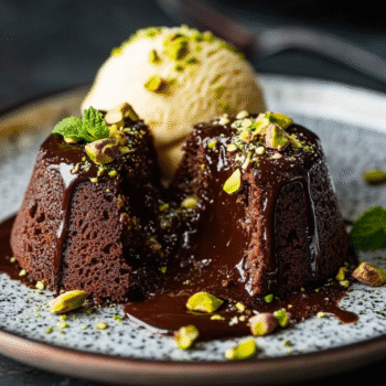 Keto Pistachio Chocolate Lava Cakes