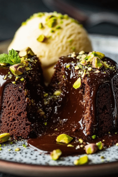 Keto Pistachio Chocolate Lava Cakes