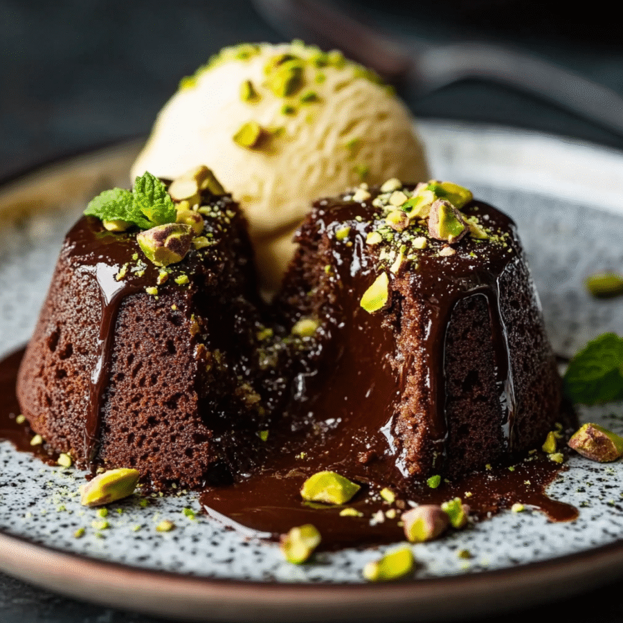 Keto Pistachio Chocolate Lava Cakes