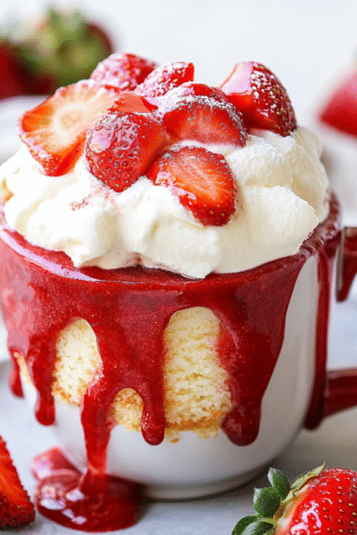 Keto Strawberries and Cream Mug Cake
