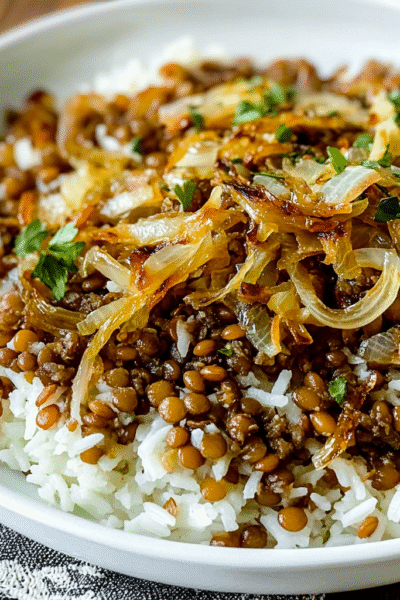 Lebanese Lentils and Rice with Caramelized Onions