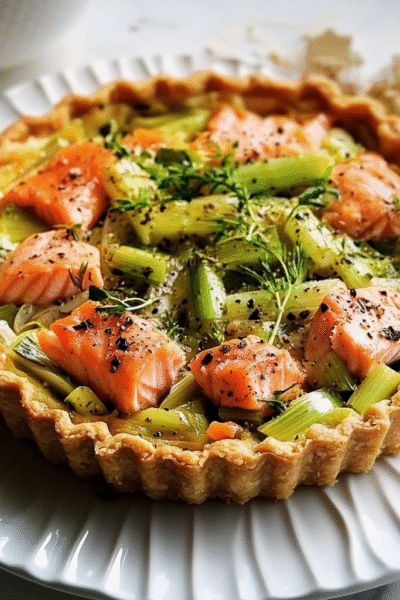 Leek and salmon tart