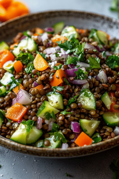 Lentil salad with vegetables