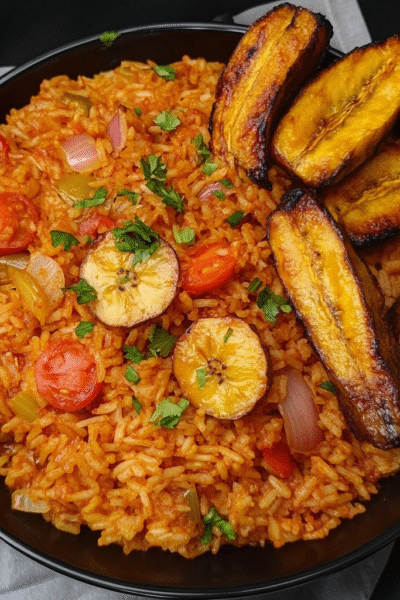 Nigerian Jollof Rice with Plantains