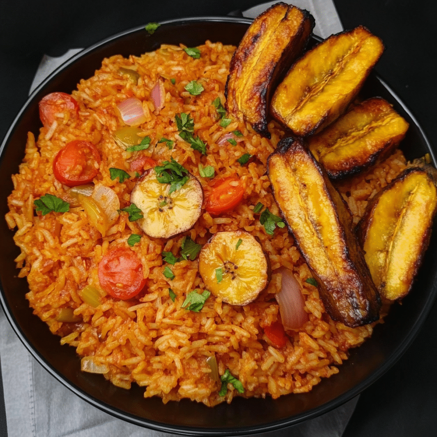 Nigerian Jollof Rice with Plantains