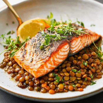 Salmon With Braised Lentils