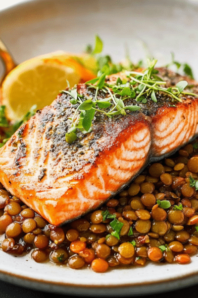 Salmon With Braised Lentils