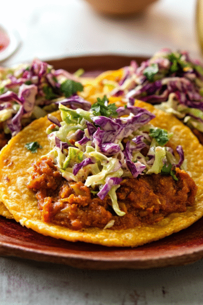 Salvadoran Stuffed Corn Tortillas with Cabbage Slaw