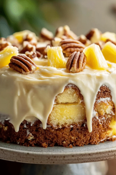 Southern Creamy Pineapple Pecan Cake