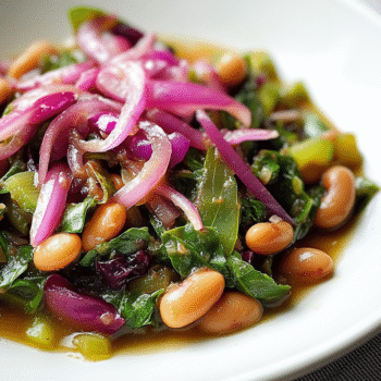 Stewed Beans and Greens With Pickled Red Onions
