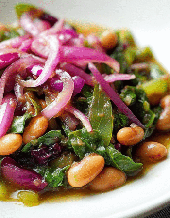 Stewed Beans and Greens With Pickled Red Onions