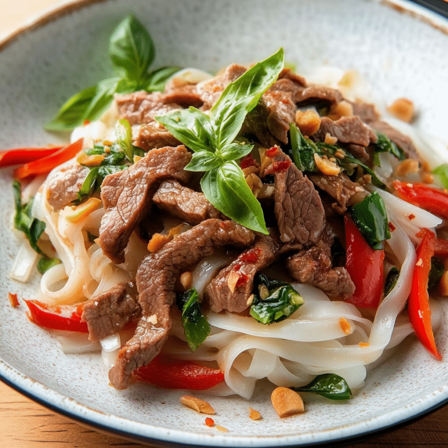 Thai Wide Rice Noodles with Beef