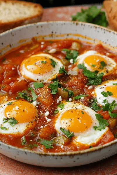 Tunisian Eggs in Tomato-Pepper Stew