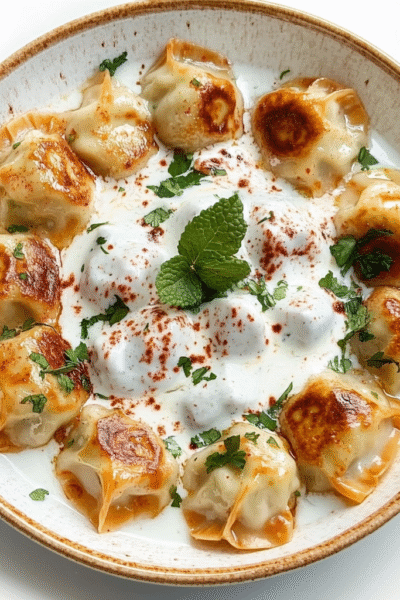 Turkish Tiny Dumplings in Yogurt Sauce