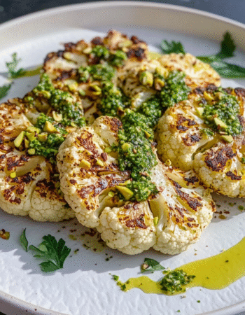 Charred Lemon Cauliflower Steaks with Pistachio Dust