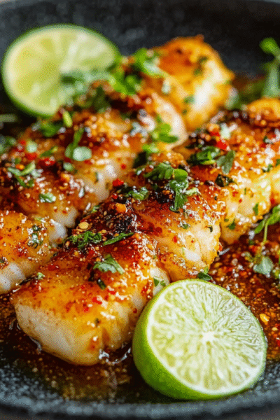 Garlic Butter Cod Strips with Sweet Chili Lime Sauce