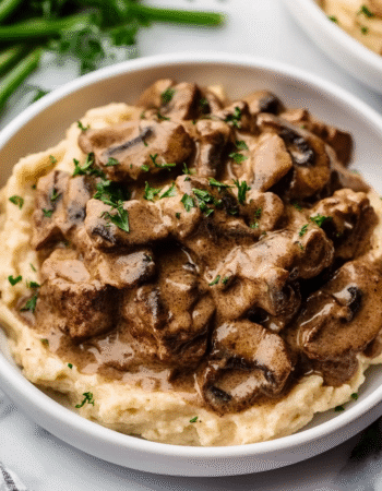 Keto Beef Stroganoff over Cauliflower Mash