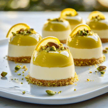 Pistachio & Meyer Lemon Mousse Cakes