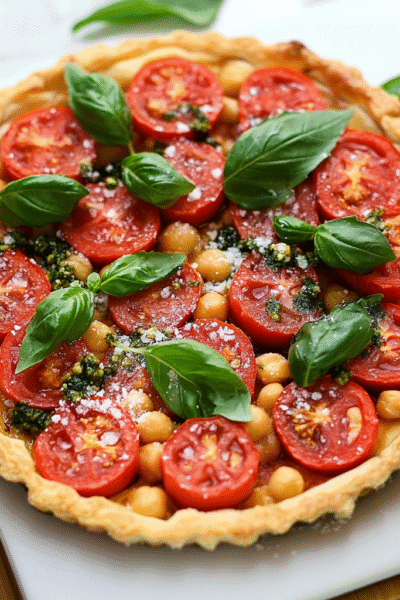 Roasted Tomato & Basil Chickpea Tart