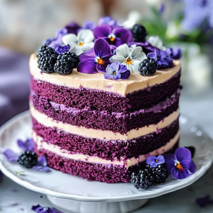 Royal Purple Velvet Cake with Creamy Vanilla Frosting