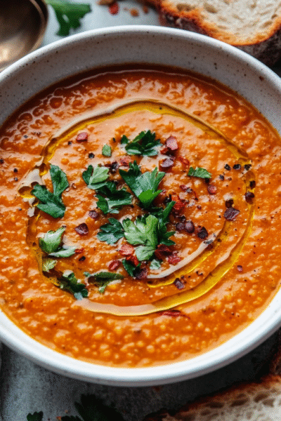 Smoky Red Lentil & Roasted Pepper Soup