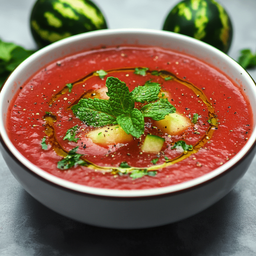 Spicy Watermelon Gazpacho with Mint
