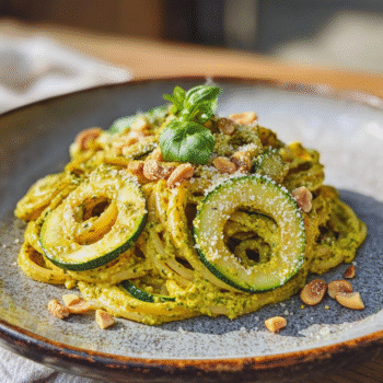 Turmeric Cashew Cream Pasta with Zucchini Ribbons