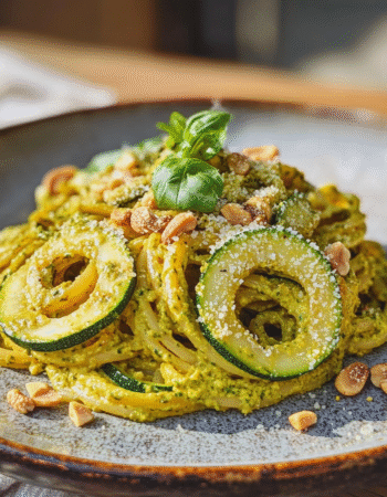 Turmeric Cashew Cream Pasta with Zucchini Ribbons