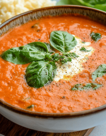 Creamy Tomato Basil Spinach Soup with Cauli Rice