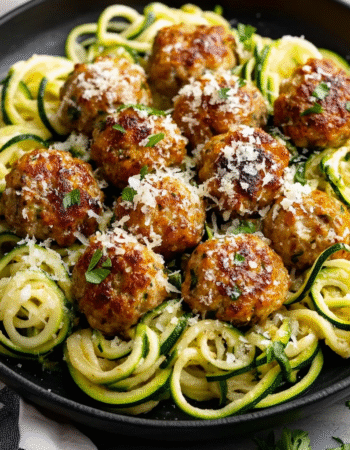Garlic Butter Meatballs over Zucchini Noodles