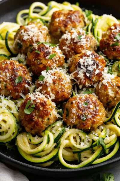 Garlic Butter Meatballs over Zucchini Noodles