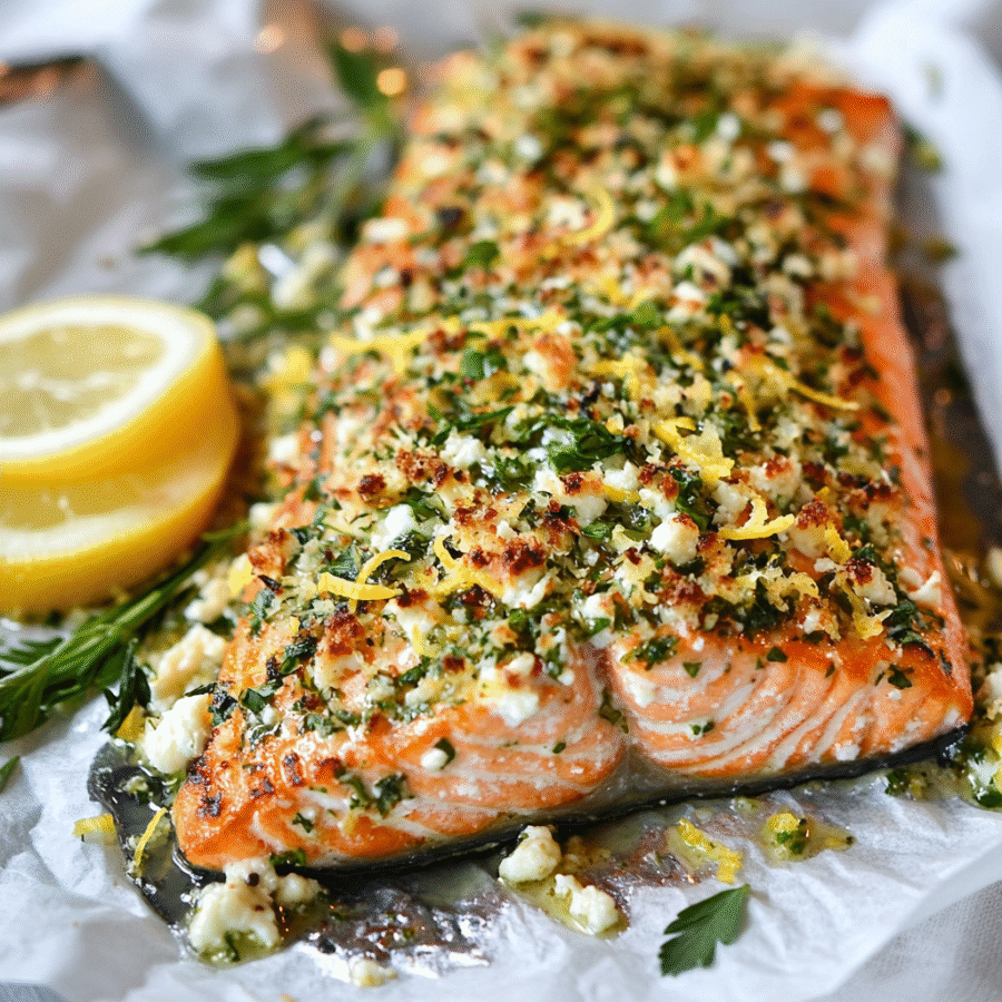 Herb-Crusted Feta Salmon with Lemon Zest delights effortlessly. 6 Herb-Crusted Feta Salmon with Lemon Zest