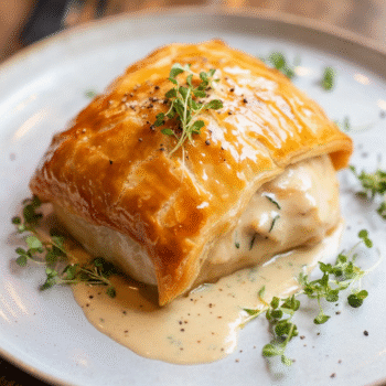 Indulge in Chicken Wellington with Dijon Cream Sauce