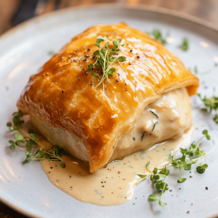 Indulge in Chicken Wellington with Dijon Cream Sauce