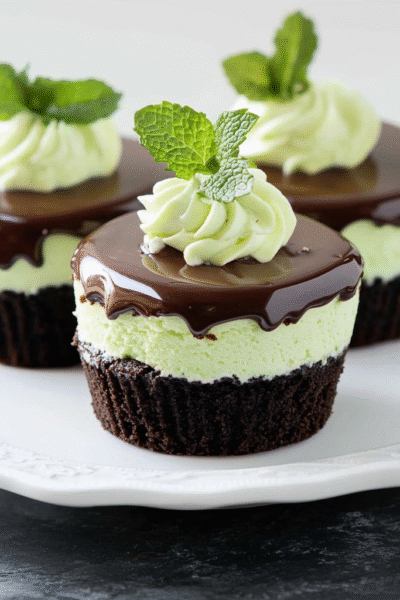 Keto Thin Mint Cheesecakes
