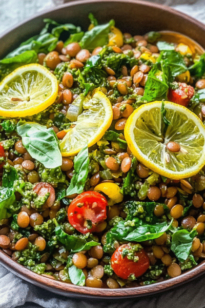 Lemon Pesto Lentil Salad