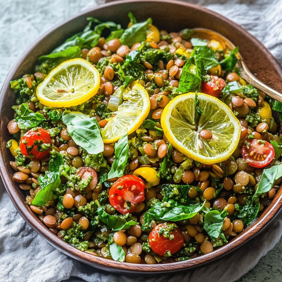 Lemon Pesto Lentil Salad